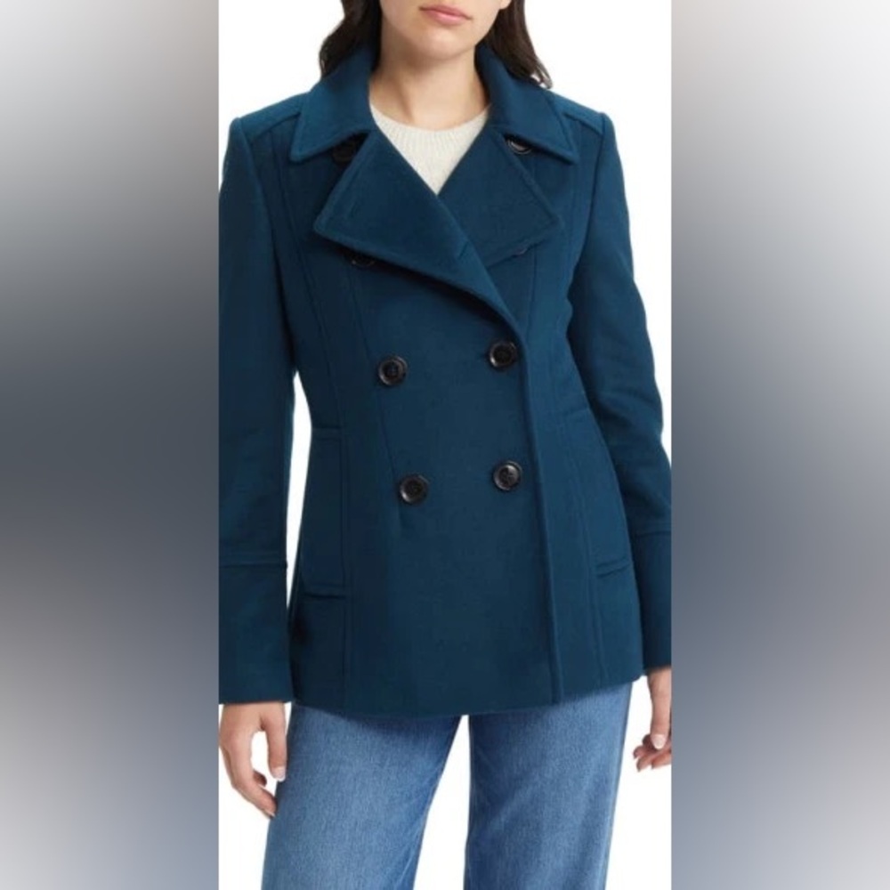 Sam Edelman Double Breasted Wool Blend Peacoat in Teal New with Tags
